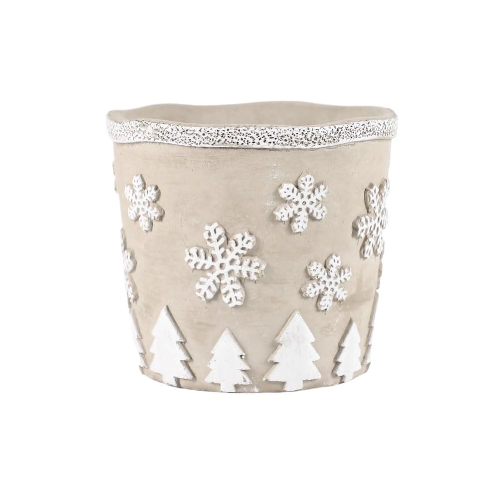 LIBANGRONG-888 Plant Pots Round with White Embossed Floral and Tree Motif Flower Pot, with Drainage Hole Cement Plant, for Decorate Windowsill Living Room Bedroom Flower Planter Pot