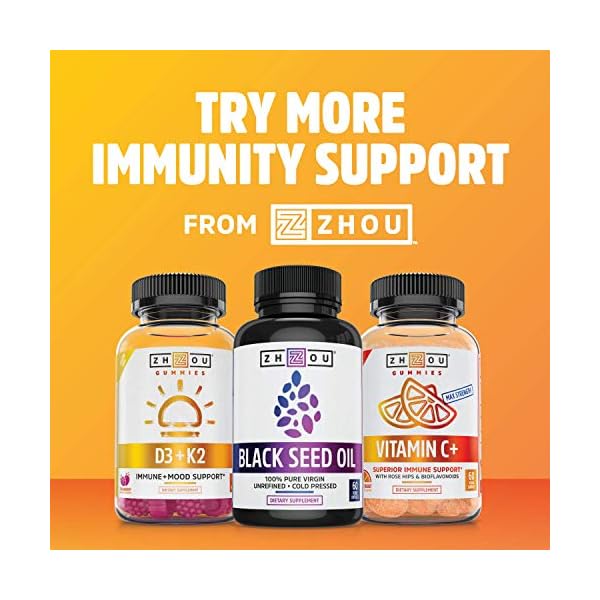 Zhou Nutrition Vitamin D3 K2, Bone and Heart Health Formula 5000 IU Vitamin D3 & 90 mcg Vitamin K2, Max Strength 2 in 1 Immune Support and Calcium Absorption, Gluten Free, 60 Count
