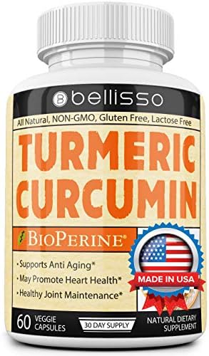 Turmeric Curcumin Supplement Capsules with Bioperine Joint Support Pain Relief Organic All Natural Antioxidant Gluten Free Lactose Free Non-GMO Pills Made in USA