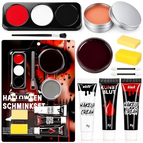 Maquillage Blanc Noir Rouge Halloween pour Visage Kit Makeup Professionnel