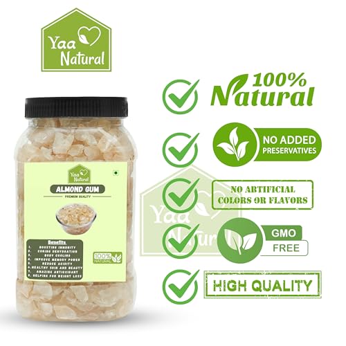 Image of Yaa Natural Almond Gum 1kg | Gond Katira | Badam Pisin | Badam Gum Body Cooling 100% Natural Quality Organic Gum (1kg(Pack of 1)