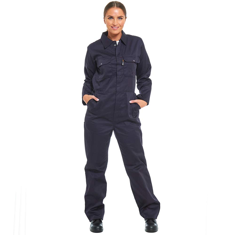Pro-Work/Tough Gear Latzhose für Damen, strapazierfähig, Polyester-Baumwoll-Mischgewebe, Arbeitskleidung mit Druckknopfverschluss und elastischem Bund Gr. 62, navy