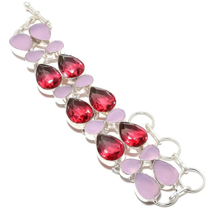 Bracelet tourmaline bicolore fait main en argent, bijou d'exception
