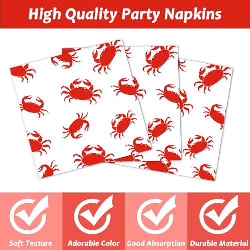 Image of Qyeahkj 100 Pcs Crab Party Decoration Set - Paper Plate Napkin Fork Set for Summer Crab Dinnerware Tableware Supplies - Serves 25