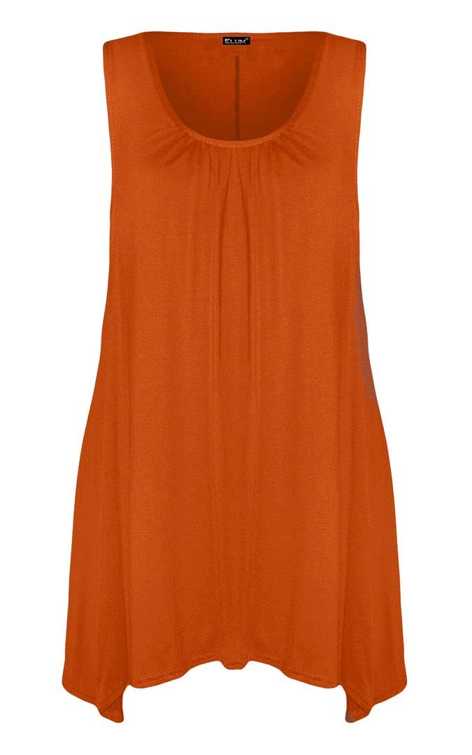 Katssi Women's Rust ’S Hanky Hem Swing Top Plain Round Scoop Neck T Shirt Top