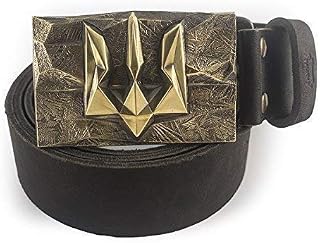 Leather belt with brass buckle Ice and Fire; Handmade&processed; Solid brass buckle; Coat of arms; Low poly design