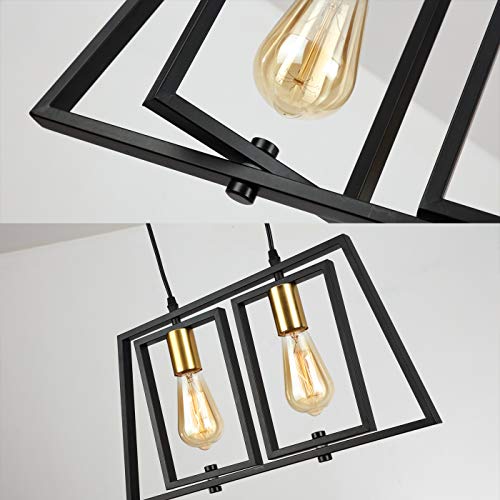 Suspension rétro noire 2 lampes vintage E27 pour salon et cuisine