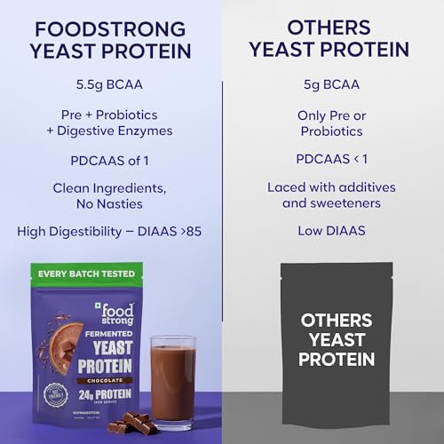 Image of Foodstrong Fermented Yeast Protein - Chocolate | 26g Complete Plant Protein with Probiotics, Digestive Enzymes, & Indian Herbs | Vegan | No Sugar | 500g
