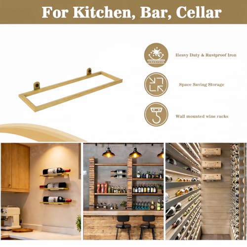 Image of 6-Shelf Metal Wall Mounted Wine Rack - Hanging Wine Bottle Holder Organizer for Kitchen, Bar, Home Storage - 6PCS Iron Wine Bottle Display Stand (6PCS-Gold)