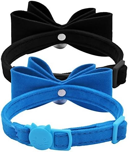 2Pcs Breakaway Bowtie Cat Collar with Bell Blue & Black