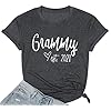Grammy Est. 2021 T-Shirt Women Letter Print Funny Tee Shirts Short Sleeve Casual Tops Dark Grey