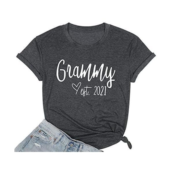 Grammy Est. 2021 T-Shirt Women Letter Print Funny Tee Shirts Short Sleeve Casual Tops Dark Grey
