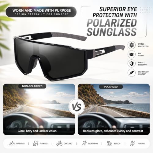 Image of Dervin One Piece Shield Sports Oversized Visor Polarized Sunglasses for Men Women, Outdoor Cricket Cycling Hiking Fishing Sunglasses