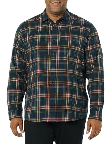 Image of Amazon Essentials Men's Regular Fit Long-Sleeve Flannel Shirt, Soft Brushed Cotton, Lightweight yet Warm
