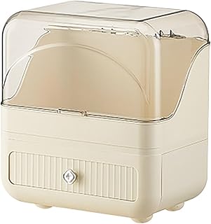 Cream Cover Dustproof Makeup Organizer, Large Capacity Desktop Cosmetic Organizer with Drawer, for Beauty Products, Perfume, Jewelry, Nail Polish (Color : Creamy white, Size : 11.8in/30cm)