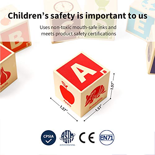 Kippto Wooden Alphabet And Numbers Blocks For Toddlers – 36 Large Bright-Colored Pieces. Includes Free Ar App For Interactive Play. Educational Toy For Preschool Kids. Kids Safe Non-Toxic Material #TOP5