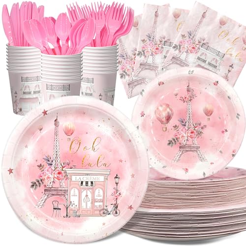 Paris Party Decorations Set - Chic Parisian Party Plates, Cups, Napkins,...