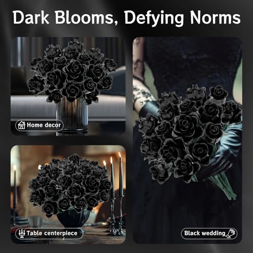 Image of Black Roses Bouquet Building Set, Artificial Flowers Botanical Collection Building Block for Adults, Gothic Home Decor for Women, Girls, Compatible with Lego Flowers, 585 PCS