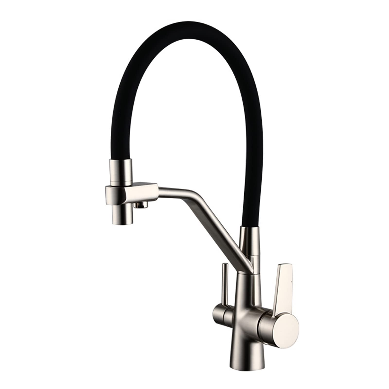 Mitigeur cuisine 3 voies en laiton brossé noir avec bec rotatif design moderne