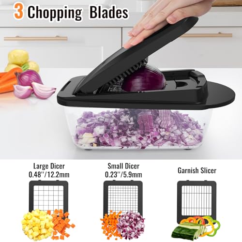 12 Blade All-in-1 Vegetable Chopper Mandoline Slicer with Container, Spiralizer with Containers, Food Chopper, Onion Chopper, Veggie Cutter for Salad, Kitchen Gadgets Accessories Essentials, Black - Image 5