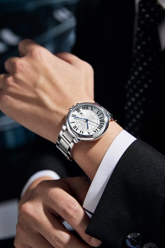 Image of Giordano Analog Quartz Watch for Men - Stainless Steel Strap, Textured Dial with Roman Numerals, Blue Hands, Date Display