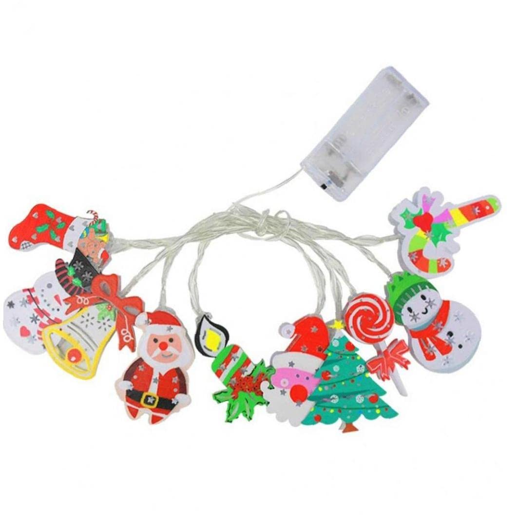 TOSSPER 165cm Christmas Led Light 10 Led Xmas Tree Snowman Santa Claus Light Battery Operated Lights for Christmas Party Tree
