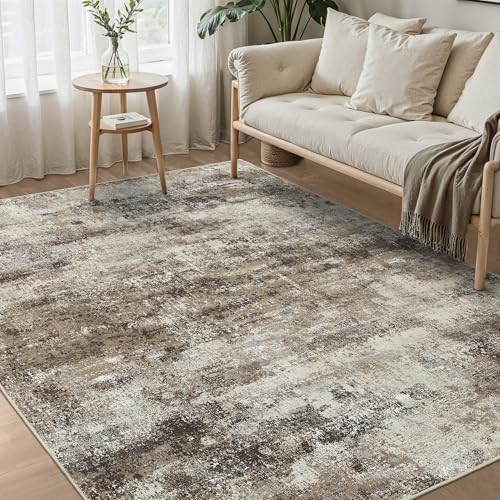 Image of BEIMO Area Rugs 8x10 for Living Room Bedroom, Modern Abstract Machine Washable Rug, Large Soft Low Pile Floor Carpet with Non Slip Backing for Dining Room, Beige /Brown