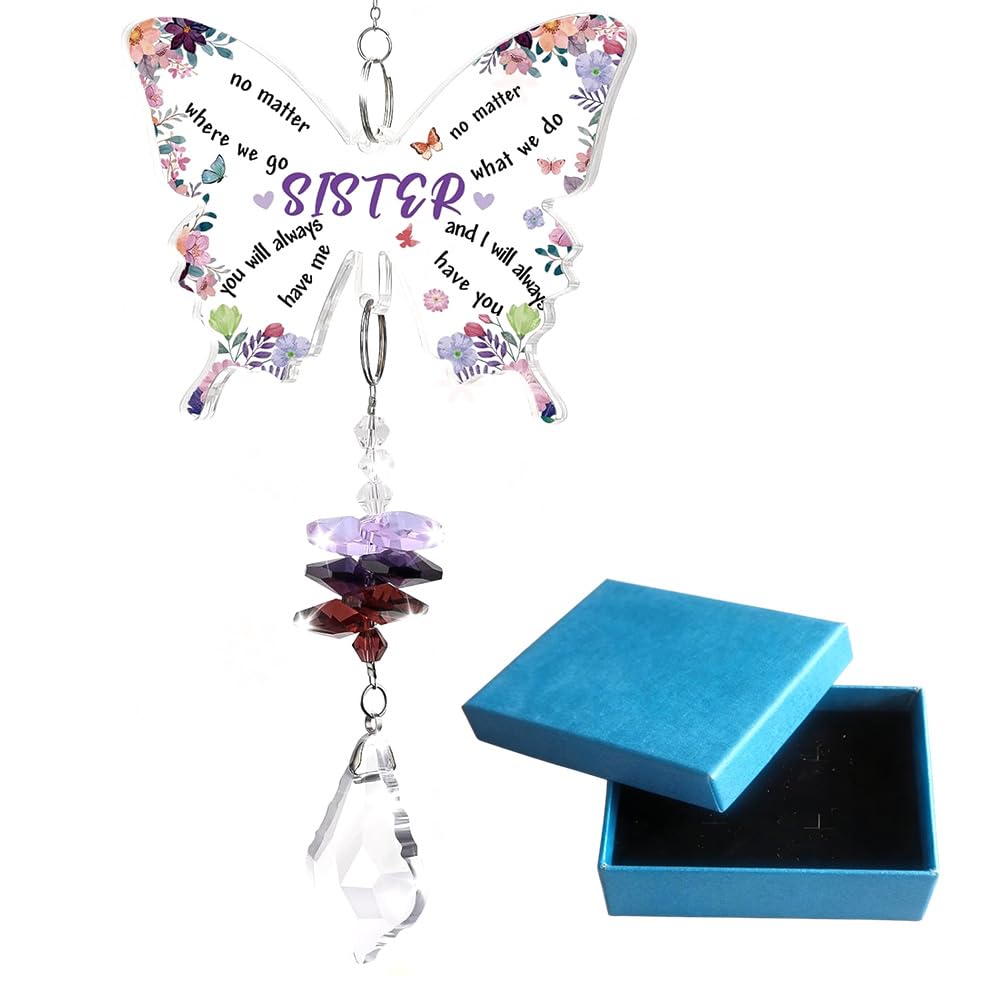 Sister Gifts, Butterfly Crystal Suncatcher Gift，for Sister Birthday, Gifts for Sister On Her Birthday, Crystal Gifts for Women