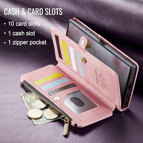 Defencase Compatible with Galaxy A32 5G Case Wallet with RFID Blocking Card Holder for Women Men, PU Leather Magnetic Snap Flip Zipper Strap Wallet Phone Case Fit for Samsung Galaxy A32 5G, Rose Pink by Defencase - Image 8