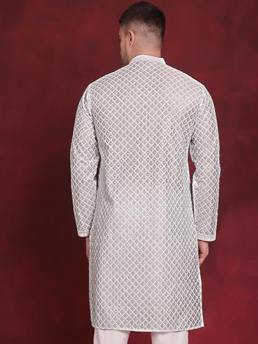 Image of Jompers Men's Silk Blend Regular Fit Sequin Chikankari Front Open Kurtas