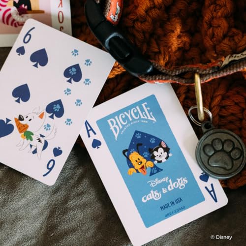 Image of Bicycle Disney Cats and Dogs Playing Cards Lady Tramp Chesire 1 Deck | Disney dogs in black suits cats in red, Ensemble card back with Dalmatians Lady and Tramp and Cheshire Cat