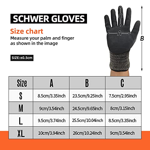 Schwer Highest Level Cut Resistant Gloves For Extreme Protection, Ansi A9 Cutting Gloves With Sandy Nitrile Coated, Touch-Screen, Compatible, Durable, Machine Washable, Black 1 Pair（L） #TOP6