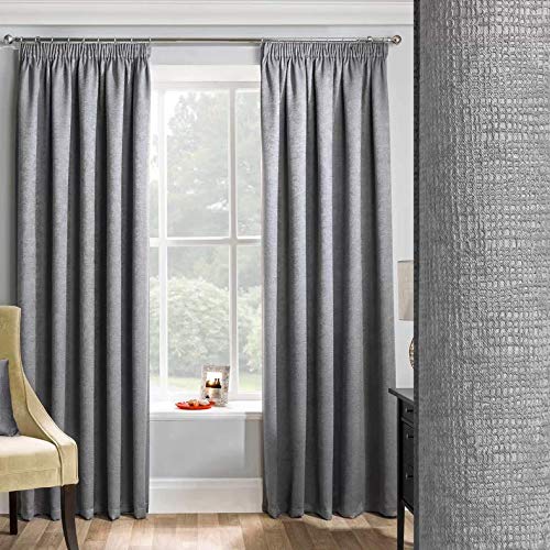 Enhanced Living Matrix Block Out Lined Tape Top Curtains, Pencil Pleat Curtain Pairs, Thermal Blockout Heat Saving Curtains, Charcoal, Grey, 90" x 72"