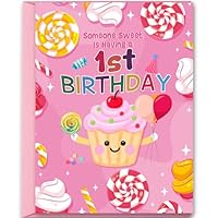 Hongshan 1st Birthday Card for Girl,1 Year Old Birthday Gifts,Cupcake and Candy First Bday Decorations for Her