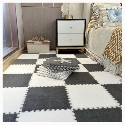 50 Alfombrillas De Juego De Goma EVA Esponjosas, Antideslizantes, Lavables For Proteger El Suelo, Baldosas De Alfombra Entrelazadas con Borde(Gray+White)