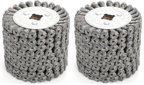 Image of Yopay Twisted Steel Wire Wheel, 4.7 inchx 4 inchKnotted Wire Brush Drum Wood and Metal Surface Polishing Conditioning Tool, Texturing Rust Wood Grain Restoration-3 /4(Wire 0.5mm) (Pack of 2)