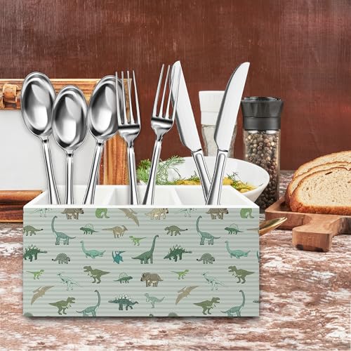Image of Dinosaur Gifts Pen Pencil Holder Organizer for Desk, Dinosaur Gifts for Boys Kids, Dino Striped Wooden Box Signs Decorations for Home Classroom Kids Boys Room Bedroom Desk Tabletop
