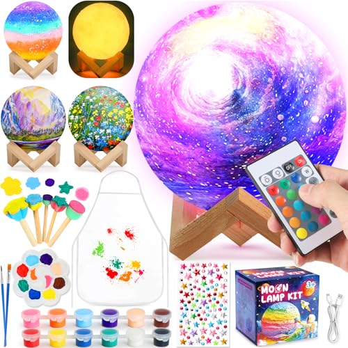 Pourbibi Mondlampe Space Kit Bastelset Kinder ab 6 7 8 9 10 11 12 Jahre DIY Mondlampe Malset Kreativ Set für Kinder 3D Lackierung Nachtlicht Kreatives Ostern Geschenke für Kinder Mädchen Jungen