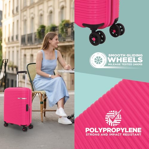 Image of American Tourister Liftoff+ | Small Size Cabin Trolley Bag (55 cm) for Travel | 360 8 Wheel Travel Luggage | Hard Case Polypropylene (PP) Suitcase | Mounted TSA Lock | Berry Blast