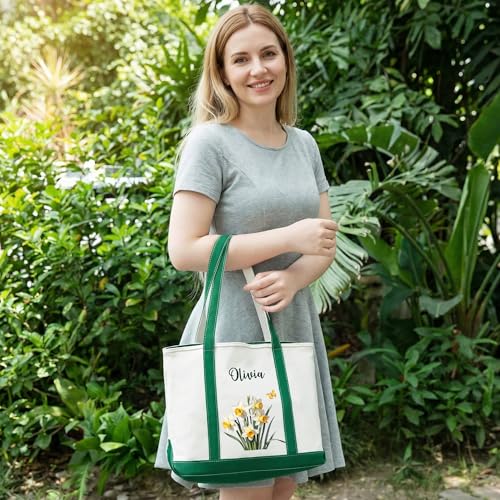 Bolso tote personalizado de lona para mujer: con nombre y flor de nacimiento, ideal para boda, despedida de soltera, regalo para mamá o abuela miniatura 7