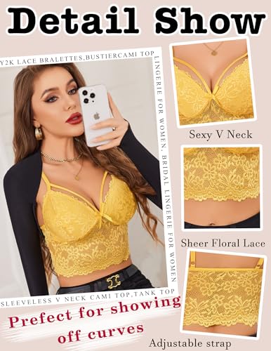 Image of Avidlove Lace Bralette for Women Lingerie Spaghetti Adjustable Strap Tank Camisole Crop Top