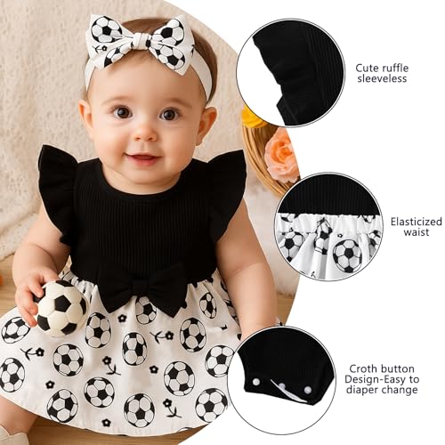Baby Girl Clothes Newborn Romper Dresses Baseball Soccer Ruffle Sleeveless Bodysuit Infant Summer Outfit with Headband 0-24M2