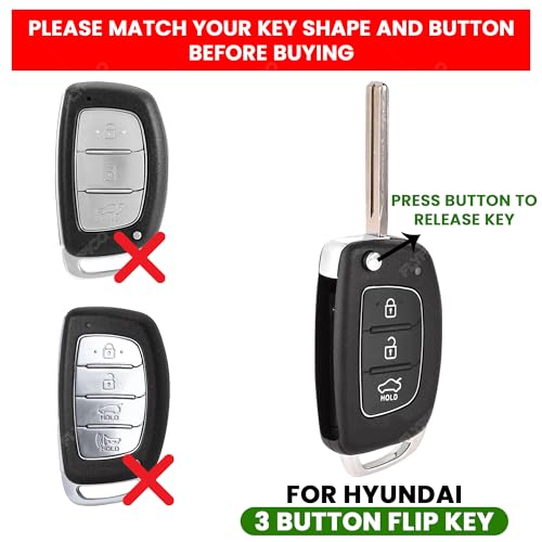 Image of Coll of Fest Metal Silicon Key Cover Compatible with Hyundai Creta | Venue | i20 Elite | Verna | Aura | i10 Grand Nios | Alcazar | Tucson | Xcent | Exter | i20 Active 3 Button Flip Key