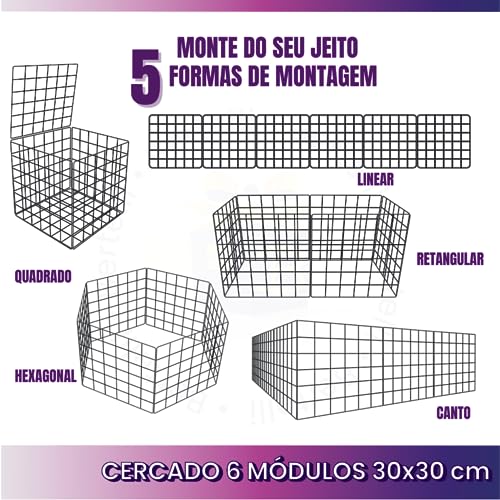 Cercado Pet Cercadinho De Cachorro Limitador Cerca 6 Grade Módulos De 30cm X 30cm (Preto)