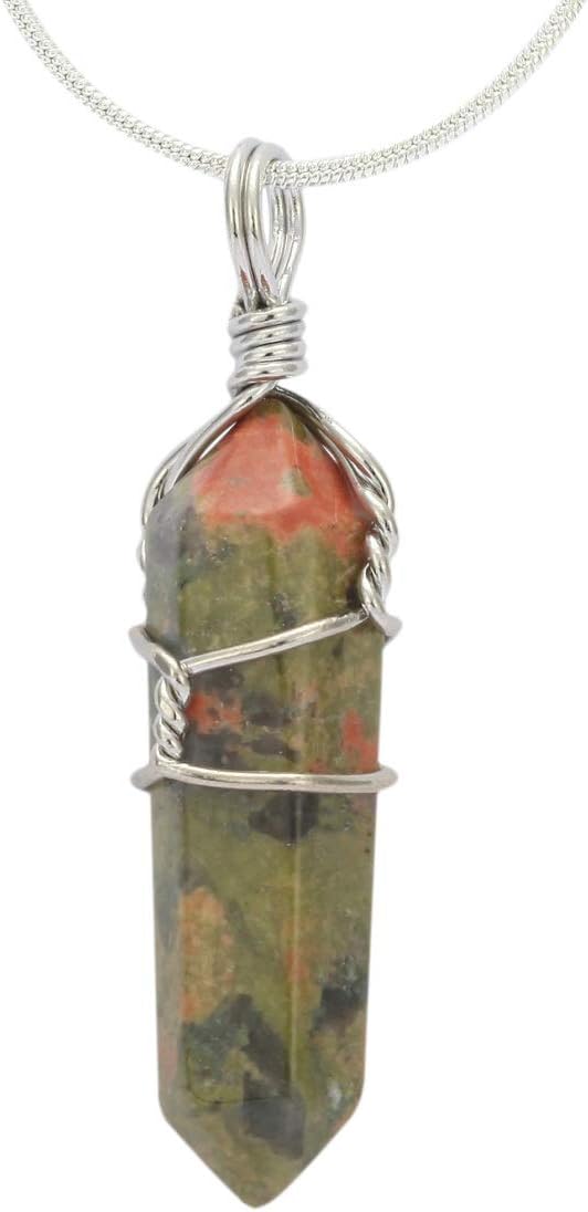 Creative ClubNatural Gemstone Bullet Pendant Necklace Wire Wrapped Healing Crystal Stone Quartz Reiki Chakra Energy Rock 18 Inch Stainless Steel Chain Tarnish Resistant Women Jewelry