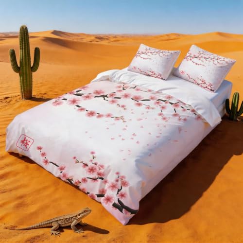 Parure de lit 140 x 200 simple Sakura housse couette microfibre doux 1 personne fleur rose