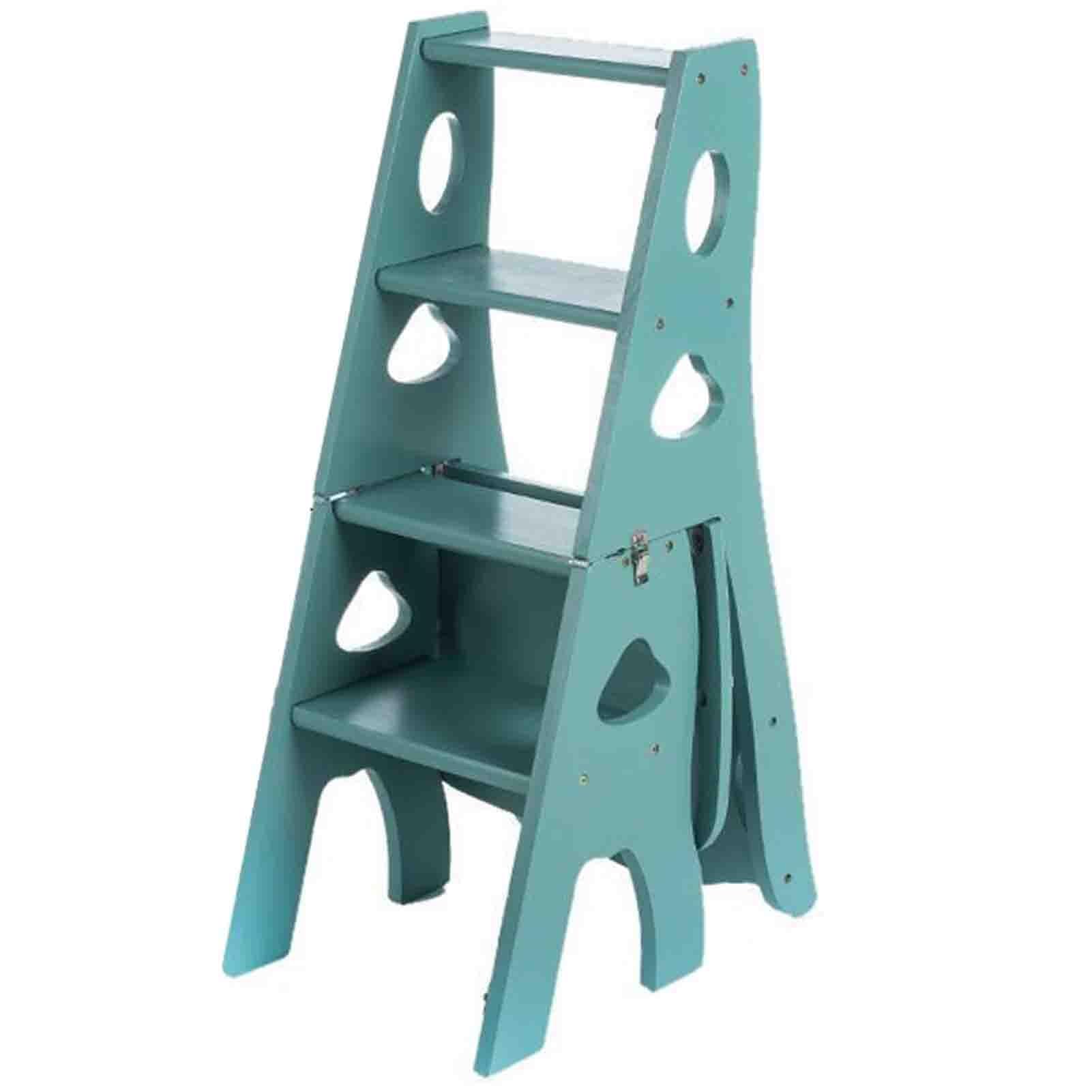 WQPMNYG Folding chair Deformable ladder and chair Multi-functional folding ladder and chair Wooden four ladder stool Household ascending chair Strong structure Safety and durability (Color : Green,