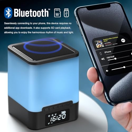 Image of winshine Alarm Clock for Bedroom, RGB Night Light Bluetooth Speaker with Music Rhythms, Wake-up Alarm Clock with Sound and Light, 12 or 24 Hr AutoOff Touch Control, Gift for Teens Girls or Boys, Black