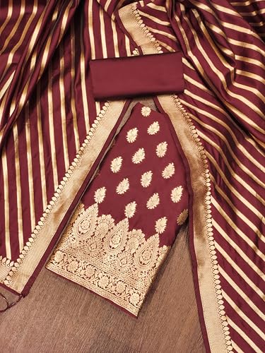 Image of DEVANGI Women's Banarasi Silk Unstitched Salwar Suit Dress Material With Dupatta