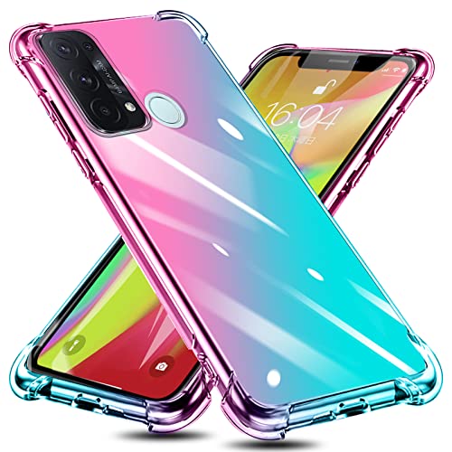OPPO Reno5 A ケース クリア TPU グラデーション色 耐衝撃 オッポ リノ レノ5 A カバー 透明 一体型 落下防止 防塵 変形防止 オッポ カバー ピンク/緑 W-CSZH-018-04